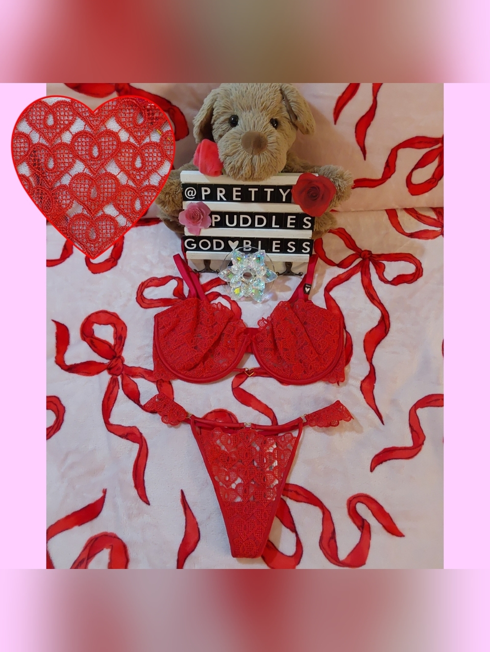 ❤ VS 2pc Dream Angels Sweetheart Lace Bra & V-String Set ❤